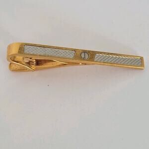 Dunhill Vintage Two Tone Tie Clasp Clip Bar Silver Gold Retro Logo Minimalistic
